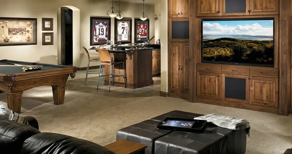 finished basement remodeling project transforming a basement into a comfortable living space in Sarasota, FL