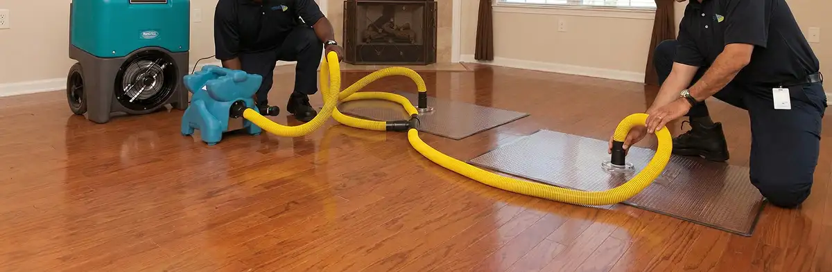 emergency water removal technicians extracting standing water from a home using professional equipment in Sarasota, FL
