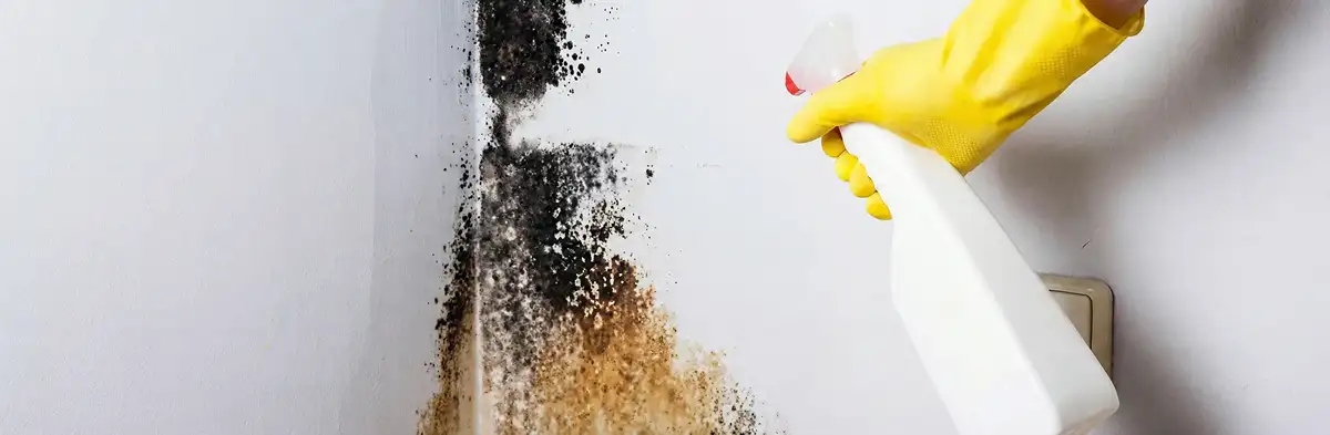visible mold growth on an interior wall being treated during mold removal service in Sarasota, FL