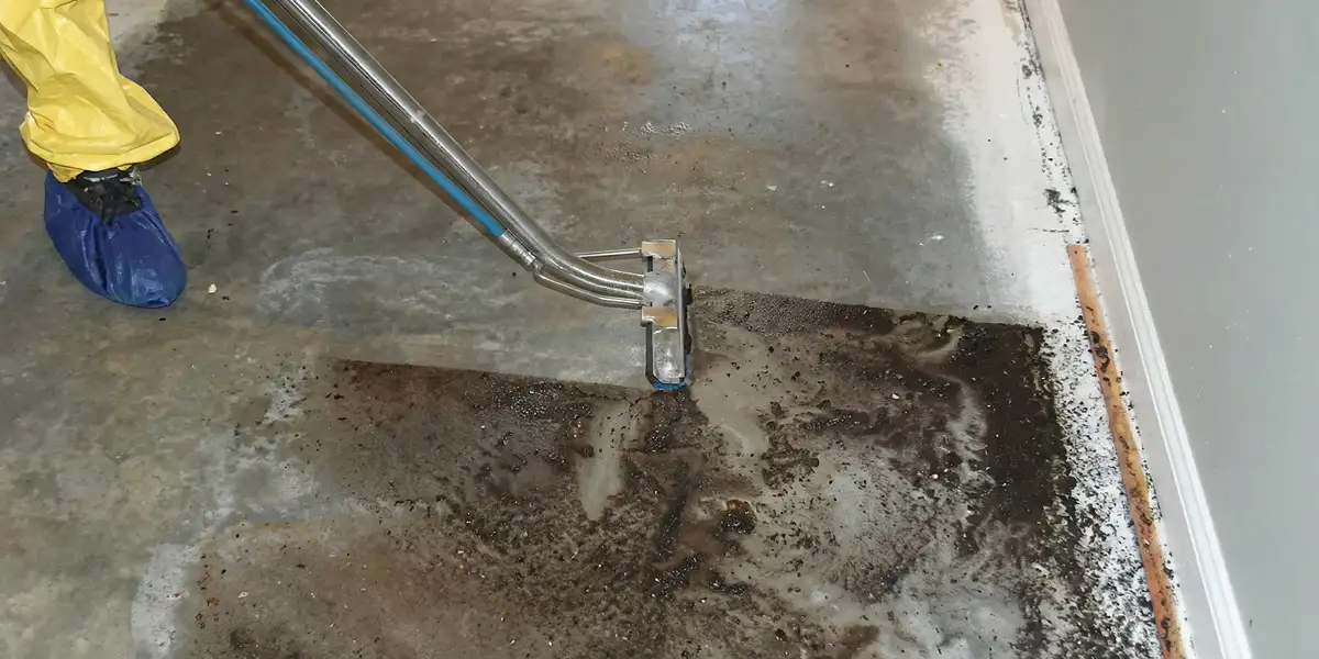 sewage removal technicians extracting contaminated wastewater from a residential floor in Sarasota, FL