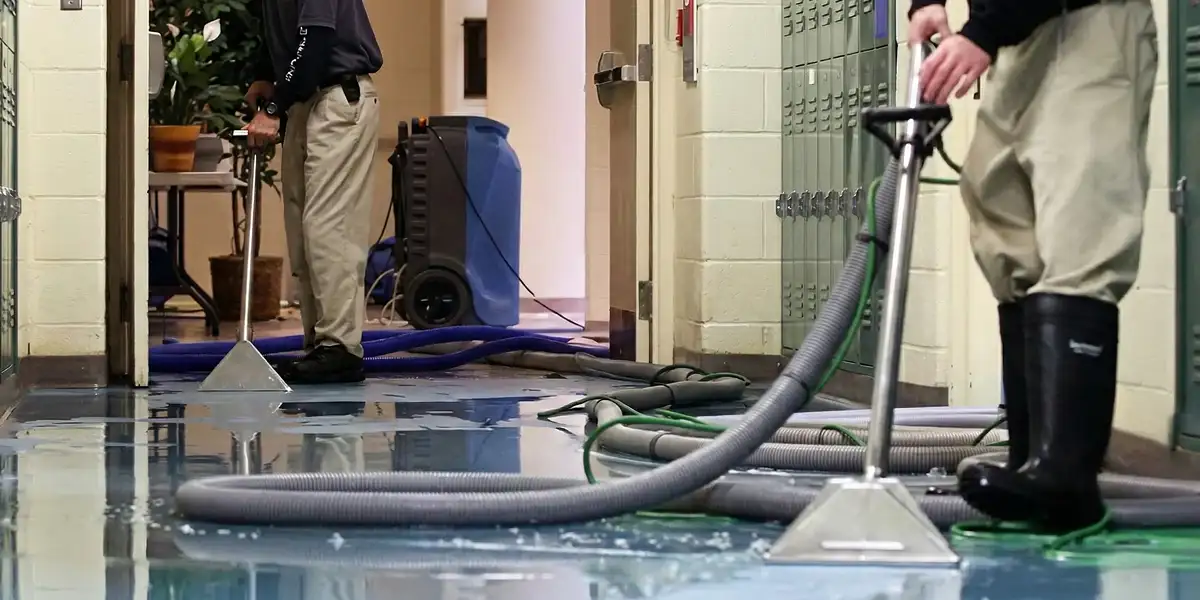 water damage restoration technicians performing professional water extraction inside a property in Sarasota, FL